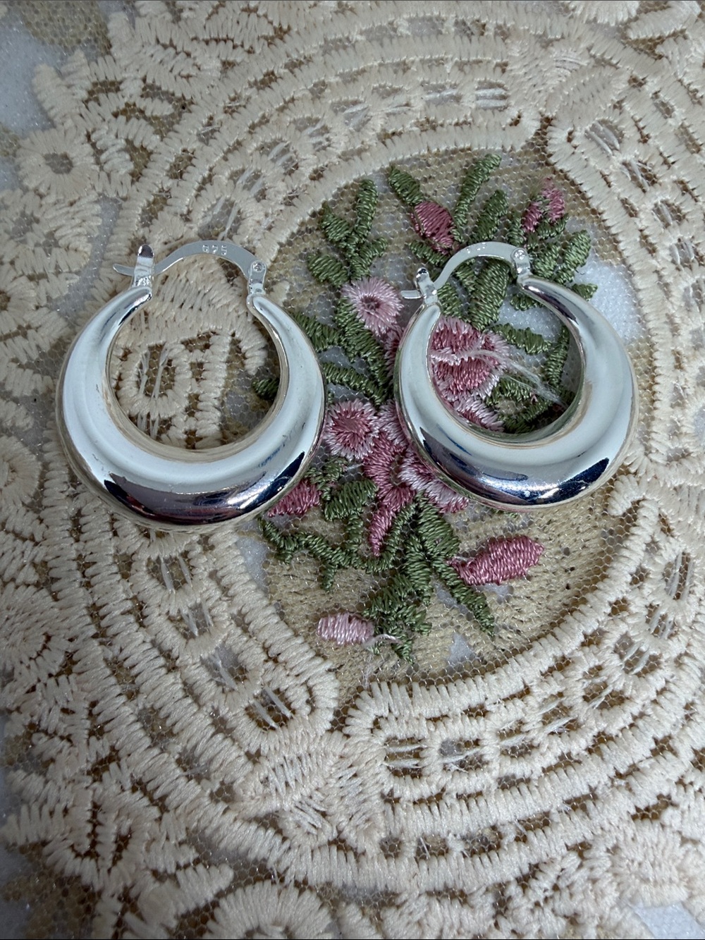 925 Sterling Silver Sculptural Teardrop Hoops | Chunky Modern Earrings 1.25” - Picture 4 of 6